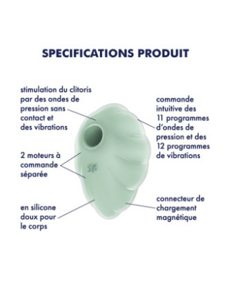 Stimulateur clitoridien par onde de pression sans contact et par vibration USB vert menthe, Cloud Dancer Satisfyer 